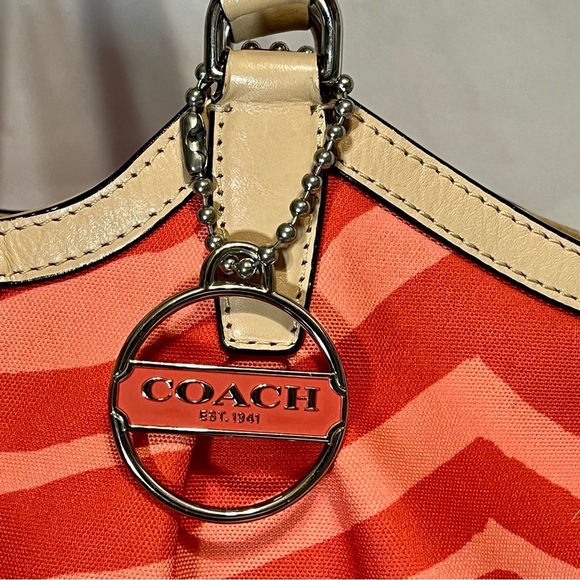 COACH Devin Signature Orange Zebra Print Large Shoulder Bag #F24022 - Picture 4 of 16